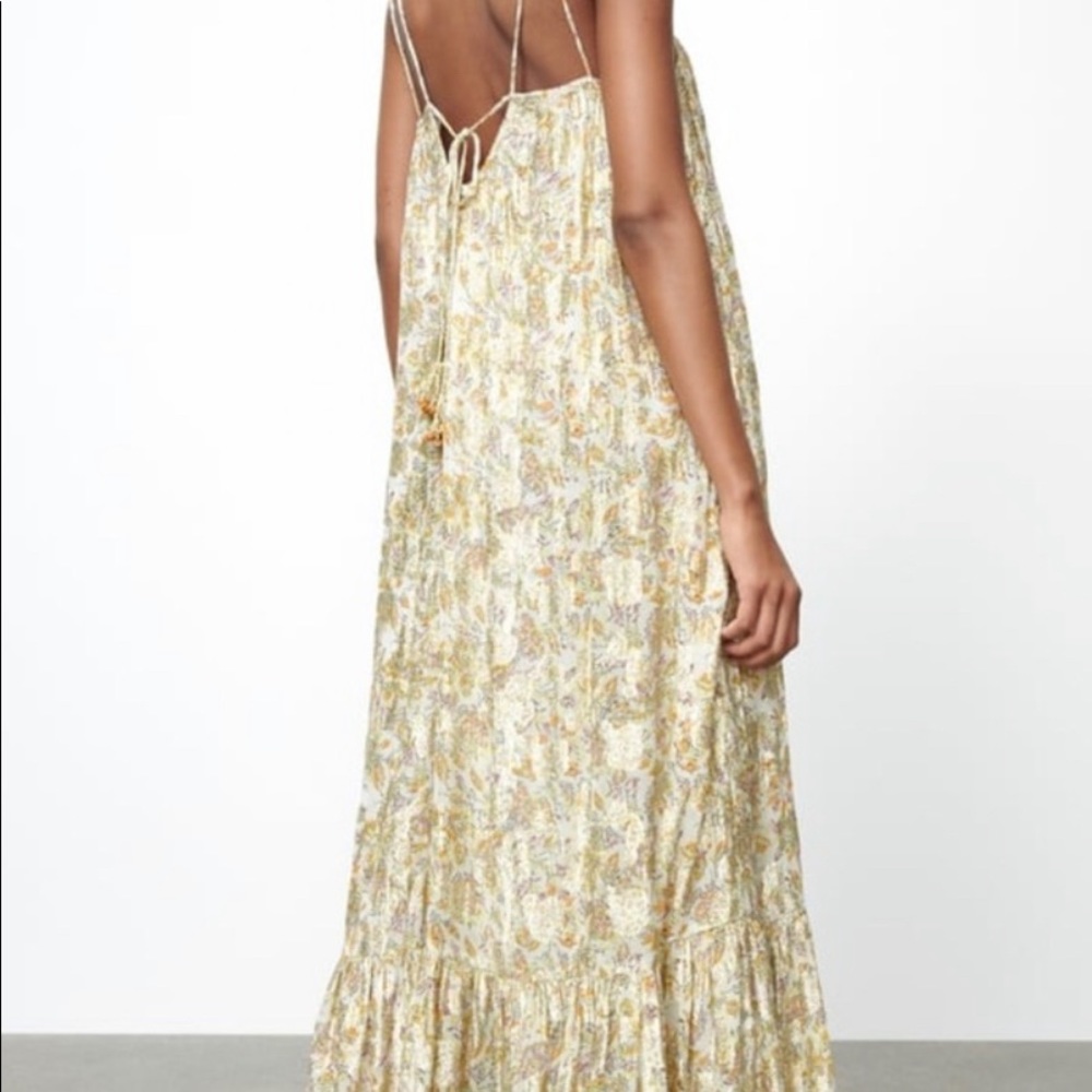 Zara metallic gold thread maxi dress NWT